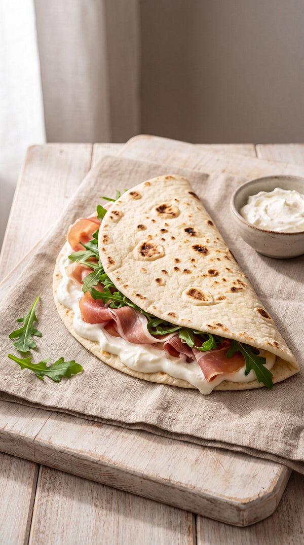 Classic Piadina Romagnola with Prosciutto, Squacquerone & Arugula