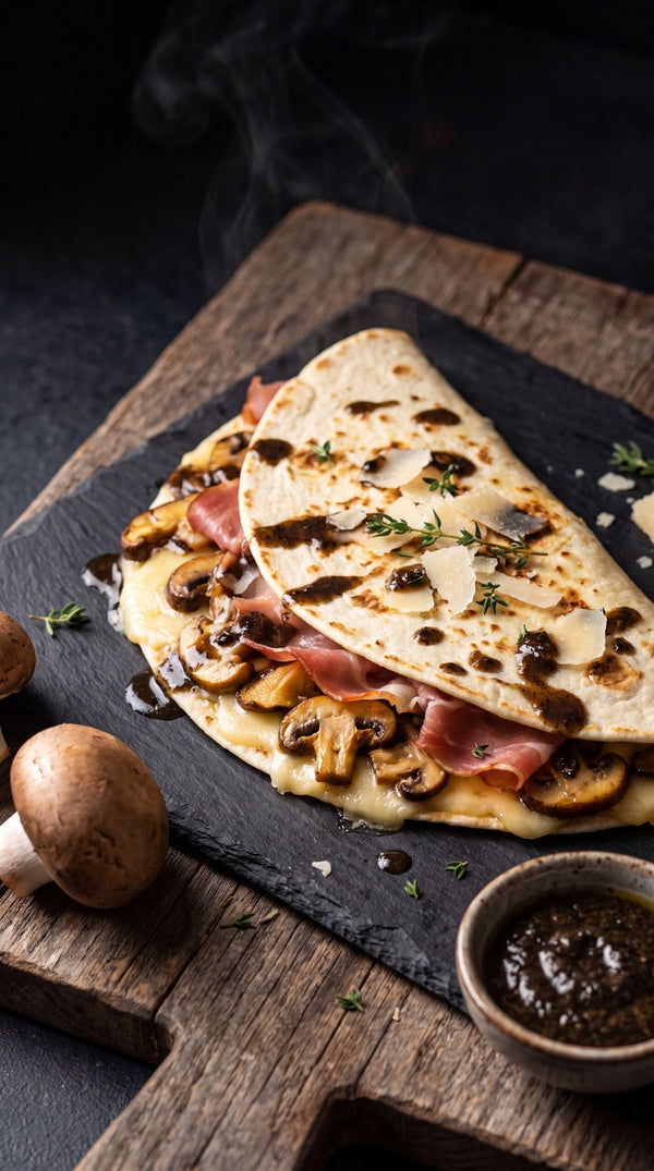 Truffle Piadina with Wild Mushrooms, Fontina & Speck