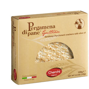 Box of Pergamena di pane Gattilari crackers on a white background